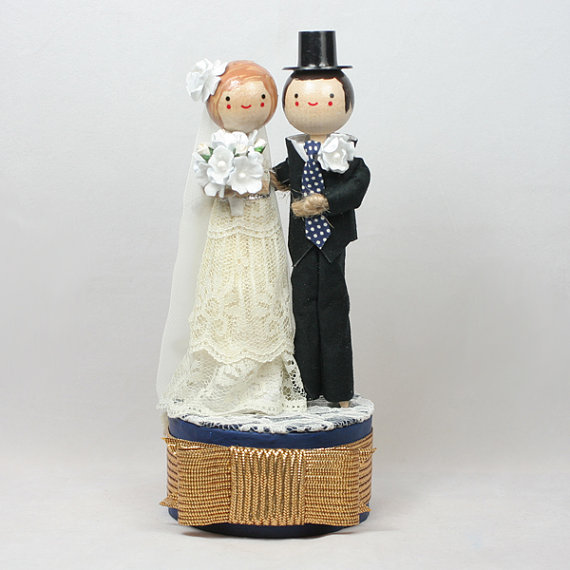 Custom Hand Painted Wooden Peg Wedding Cake Toppers