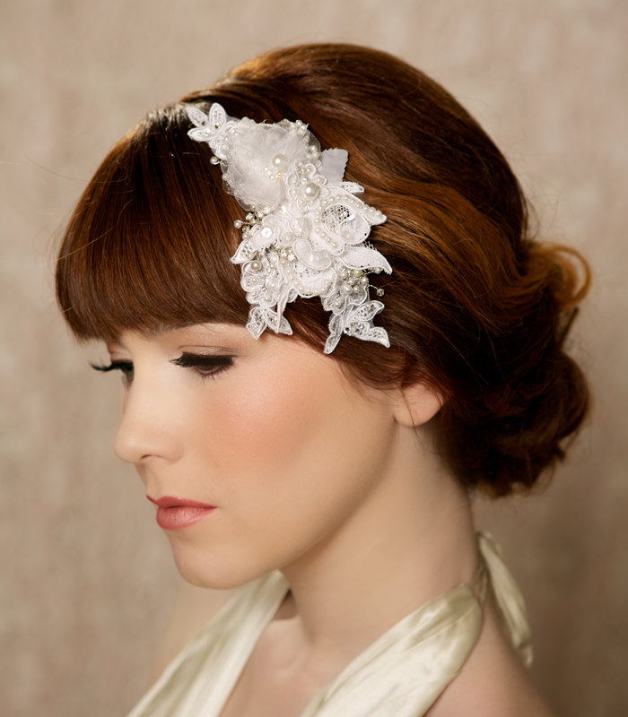 LINA White lace wedding hair comb from Gilded Shadows