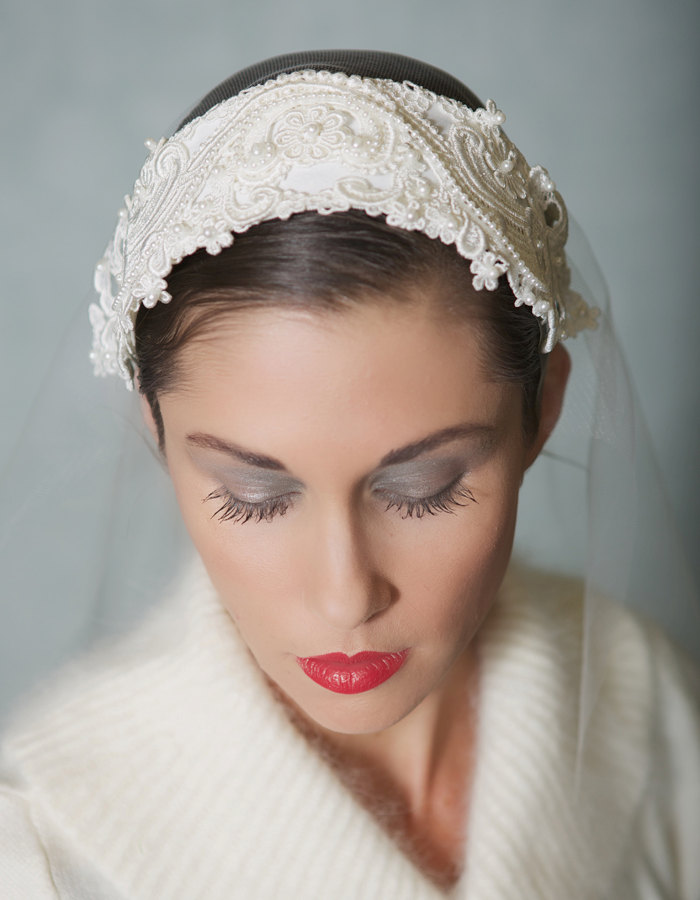 Chantilly Lace Bridal Cap Veil from Gilded Shadows