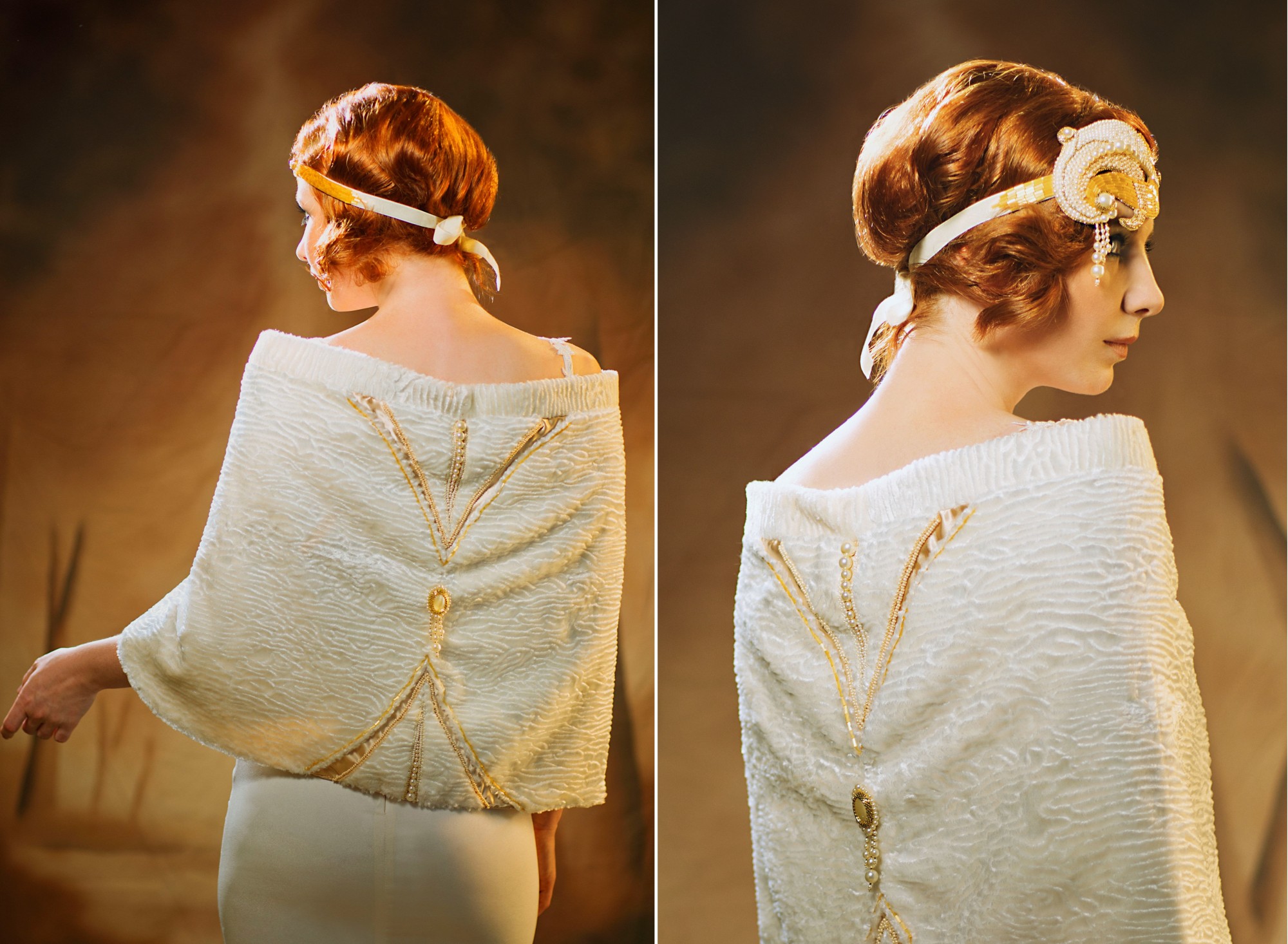 Isadora Ivory Faux Fur Art Deco Bridal Cape from Petite Lumiere