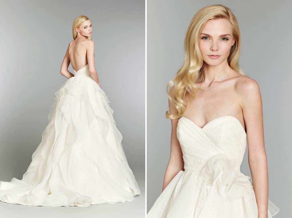 Hayley Paige Ball Ruched Floral Lace Wedding Dress Style 6361