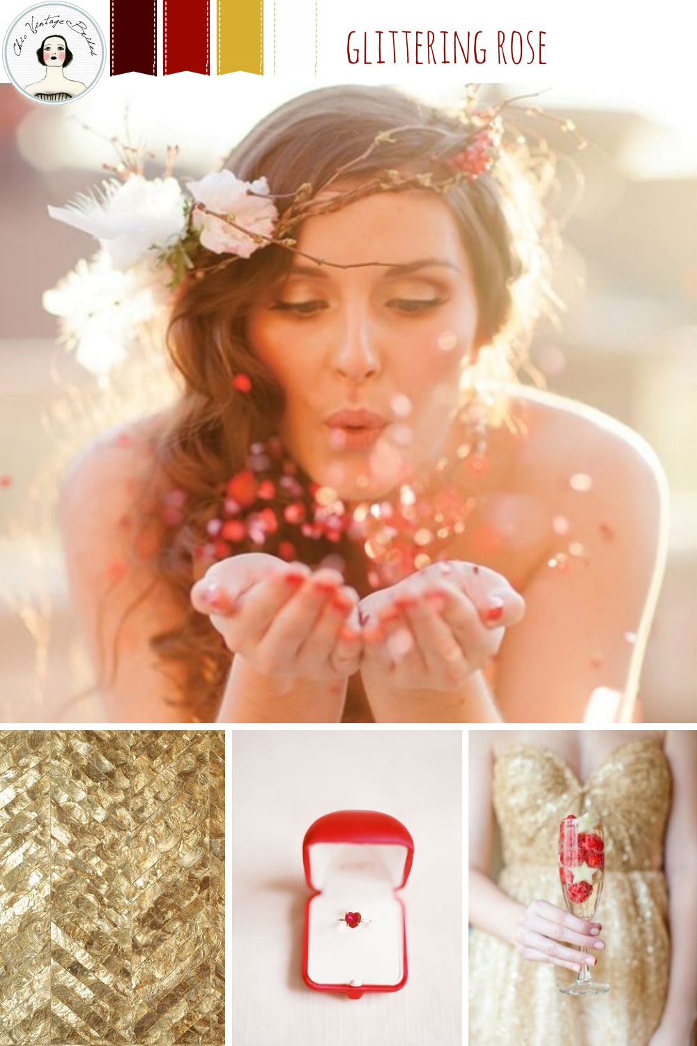 Glittering Rose Wedding Mood Board in Shades of Red & Gold