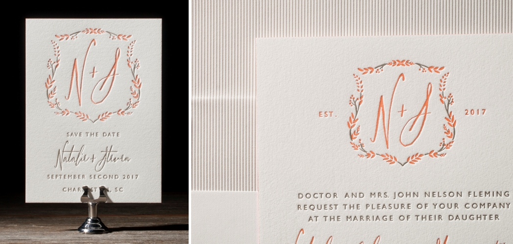 Wreath Crest Letterpress Wedding Stationery from Bella Figura's 2014 Collection