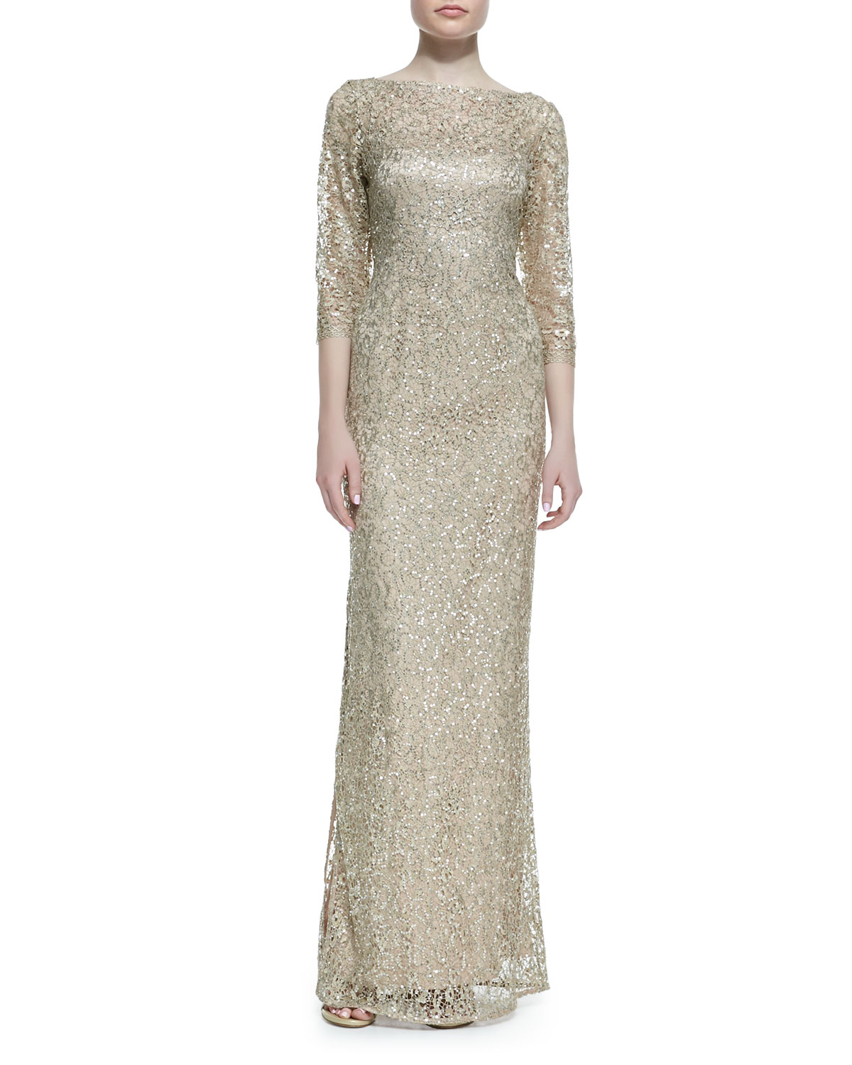 Gold Long Sleeved Wedding Dress for under $1000