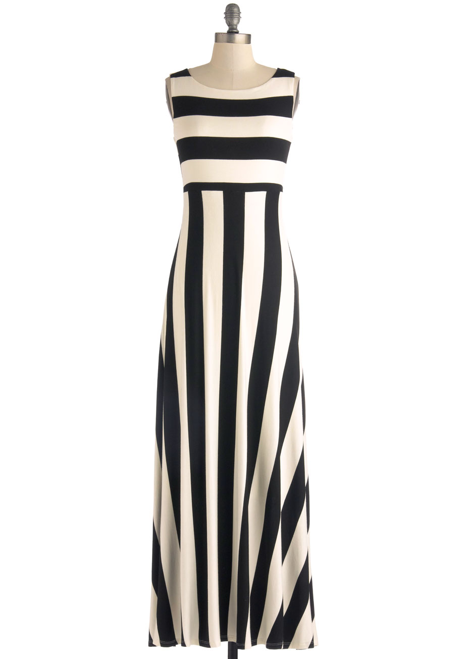 Black & Ivory Striped Maxi Dress
