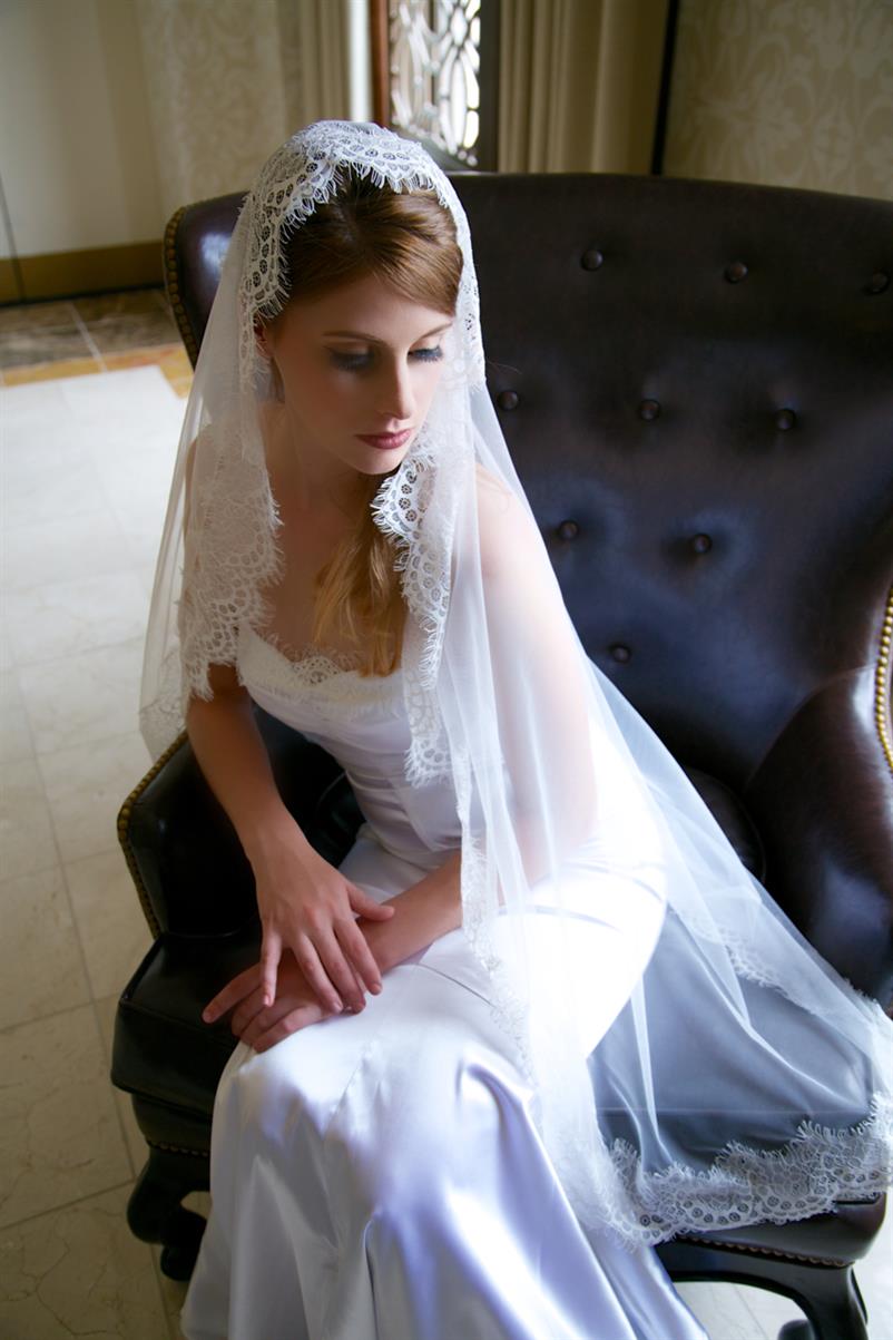 Glamorous Bridal Headpieces from Gilded Shadows - Lace Edged Mantilla Veil