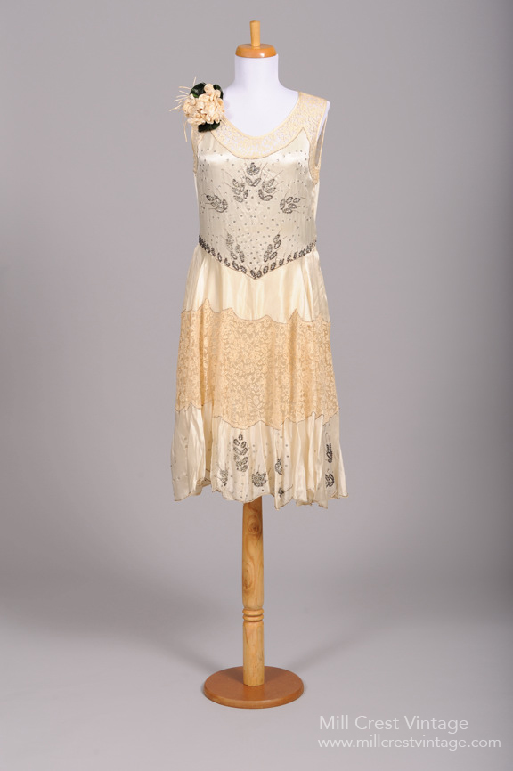 1920s Silk Champagne Dress from Mill Crest Vintage