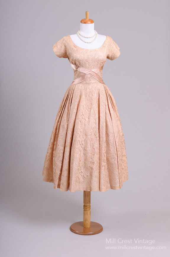 1950s Blush Lace Vintage Party Dress from Mill Crest Vintage