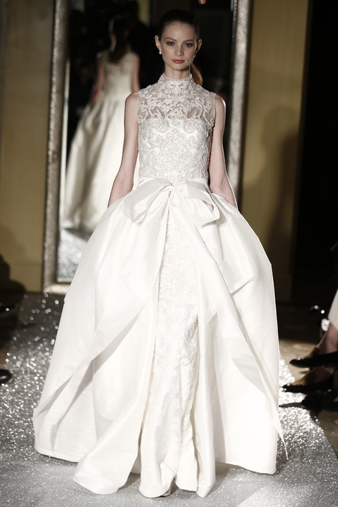Wedding Dress with a Dramatic Neckline from Oleg Cassinis Fall 2015 Bridal Collection