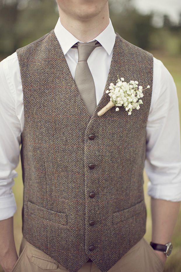 Rustic Groom with Baby's Breath (Gypsophila) Boutonniere