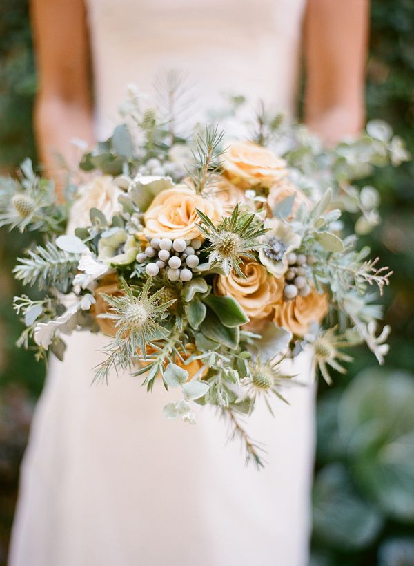 Gold & Green Winter Bridal Bouquet