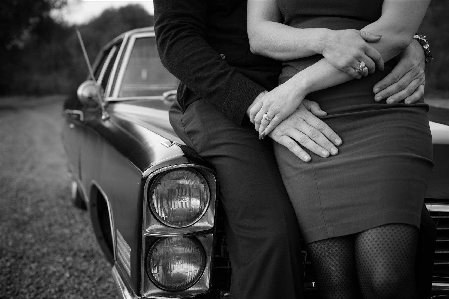 A Stylish Vintage Engagement Session With a Classic Cadillac