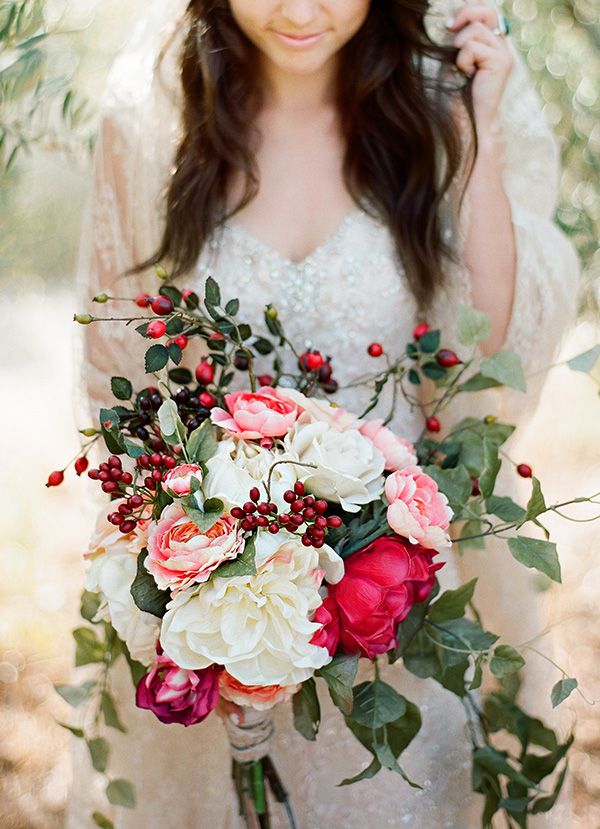 Lush Pink & Berries Winter Bridal Bouquet