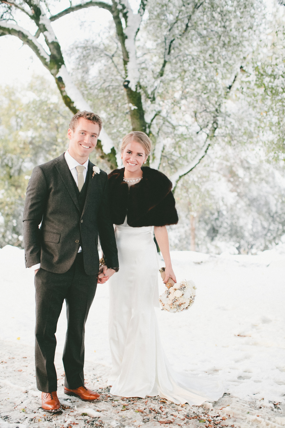 A Vintage Fur Cape for a Romantic Winter Wedding in the Snow