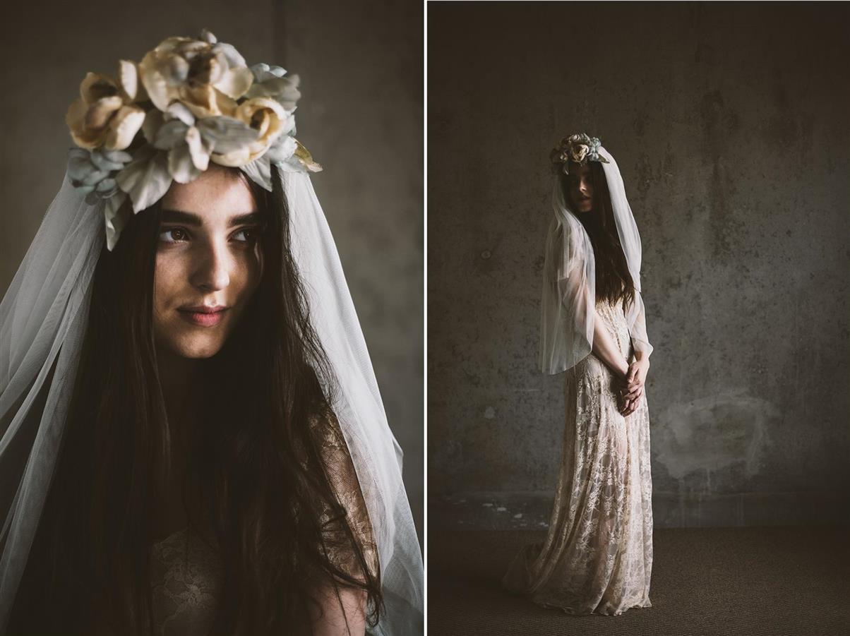 Bridal Flower Crown and Drop Veil from Mignonne Handmade