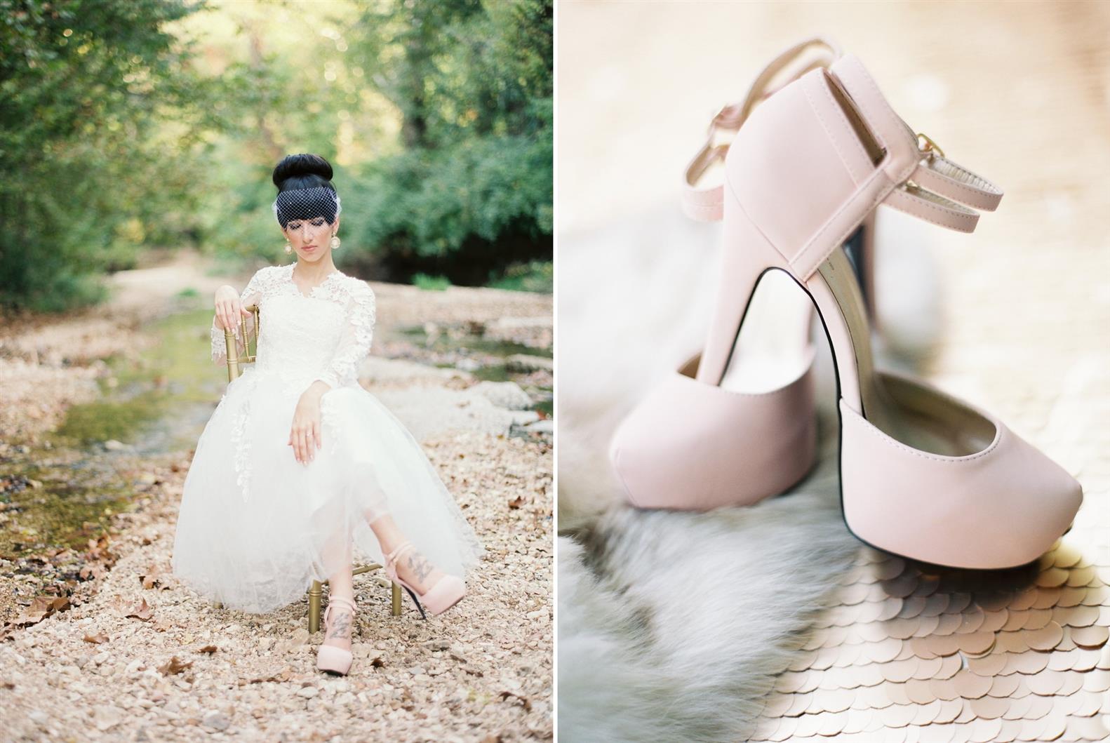 Bride & Bridal Shoes - A Stylish Modern-Vintage Blush & Gold Wedding Inspiration Shoot