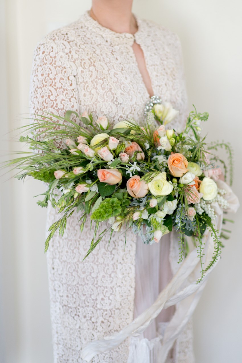 Wedding Bouquet Recipe ~ A Stunning Sheath Bouquet of Country Garden Blooms