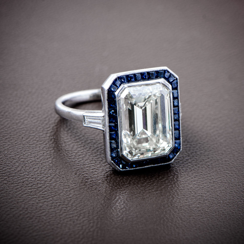 Diamond and Sapphire Art-Deco Style Engagement Ring from Estate Diamond Jewelry