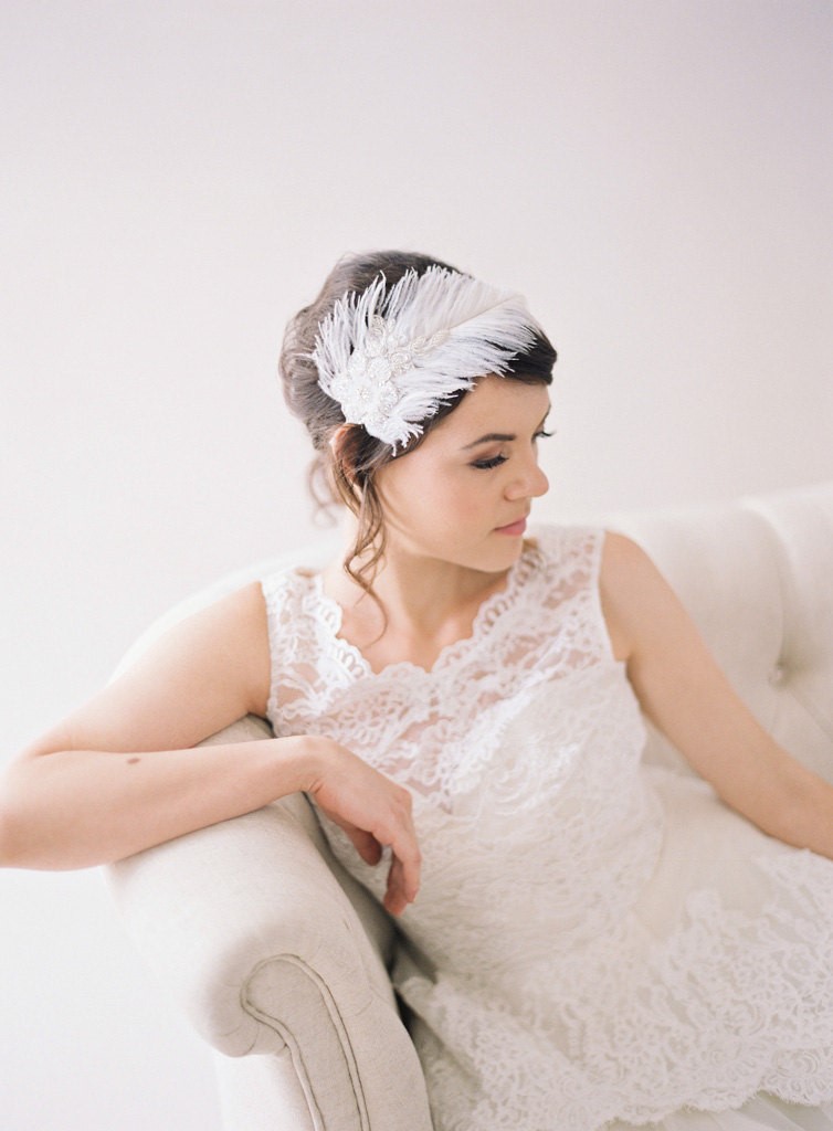 The Perfect Art Deco Feather Bridal Hair Accessory from January Rose