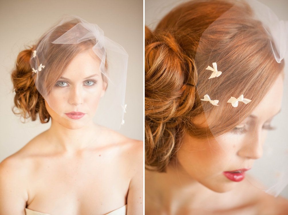 20 Perfect Bridal Hair Accessories for the 1950s Loving Bride - Bow Birdcage Veil from Mignonne Handmade