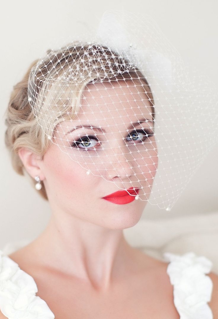 20 Perfect Hair Accessories for the 1950s Loving Bride - Crystal Embellished Birdcage Veil Powder Blue Bijoux