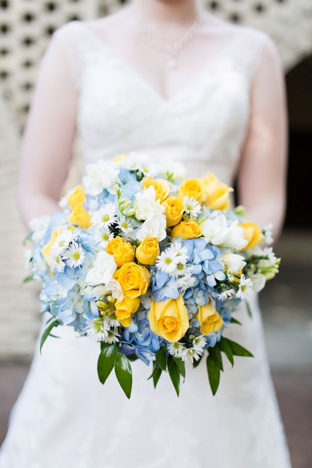 Blue & Yellow Spring Bridal Bouquet - 20 Beautiful Bridal Bouquets for the 1950s Loving Bride