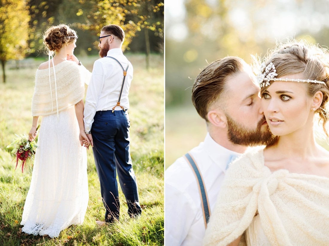 Vintage Bride & Groom - Picnic in the Woods - Cozy and Romantic Autumn Wedding Inspiration