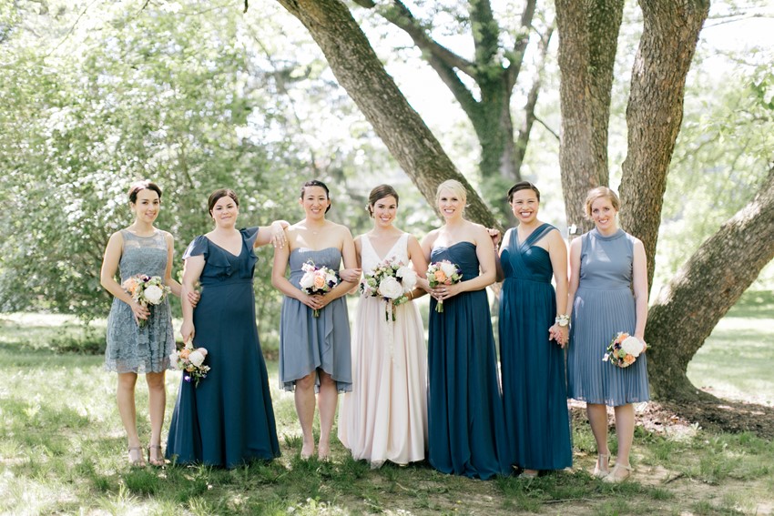 Mismatched Bridesmaids in Blue - An Enchanting and Elegant Vintage Garden Wedding