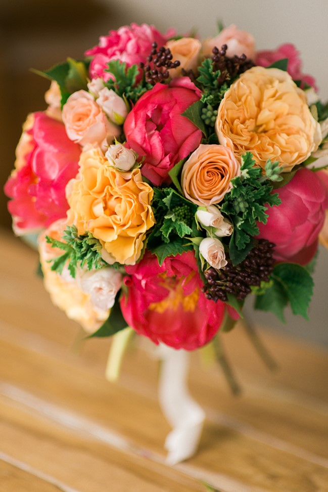 A Pretty Bridal Bouquet of Peonies & Roses