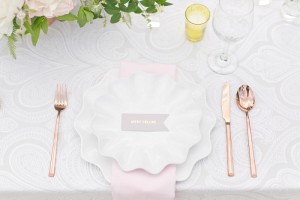 Rose Gold Wedding Place Setting - Romantic Spring Wedding Inspiration in Pretty Pastels and Rose Gold