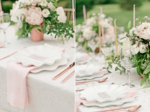Rose Gold Wedding Centrepiece & Place Setting - Romantic Spring Wedding Inspiration in Pretty Pastels and Rose Gold
