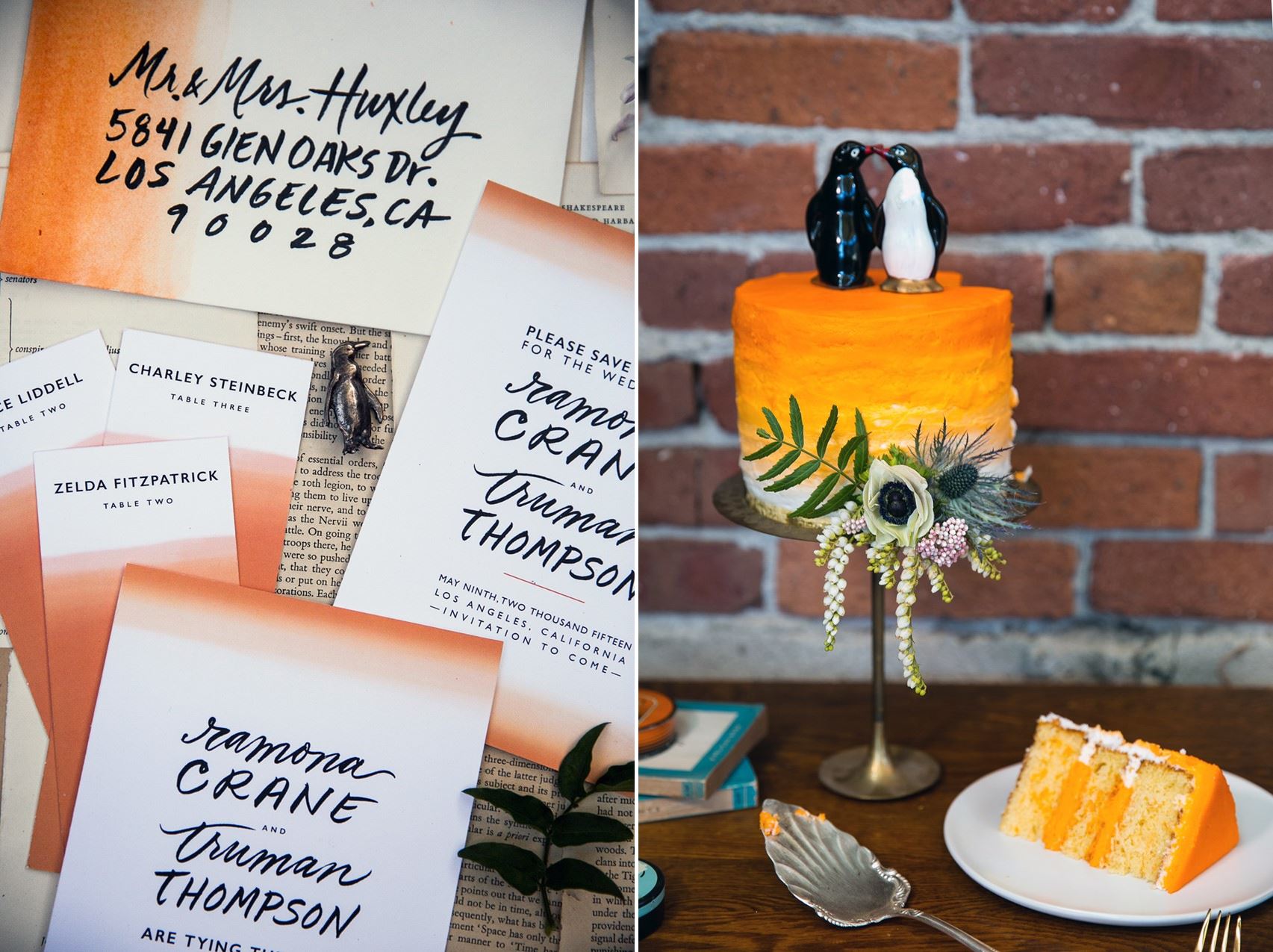 Orange Wedding Cake - Mid-Century Vintage Wedding Shoot Inspired by Penguin Books