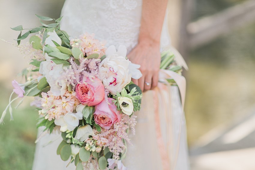 Modern Vintage Cascading Bridal Bouquet - A Romantic Modern-Vintage Wedding with an Elegant Barn Reception