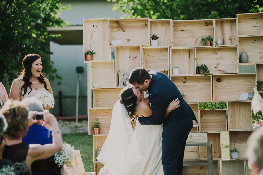 First Kiss - An Intimate Outdoor Wedding in a Romantic Palette of Pink
