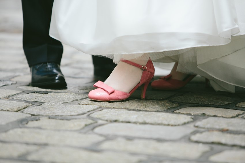 Pink Bridal Shoes - A Sweet 1950s Infused Wedding with a Jackie Kennedy Inspired Wedding Dress
