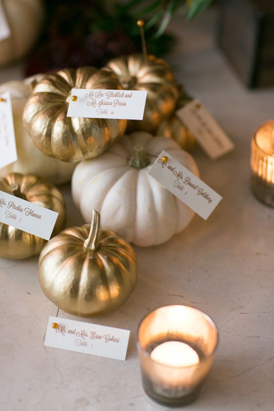 Pumpkin Escort Card Holders // Photography - Sarah Tew Photography