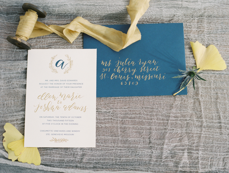 Elegant Blue & Gold Wedding Stationery // Photography ~ Wendy Cooper Photography