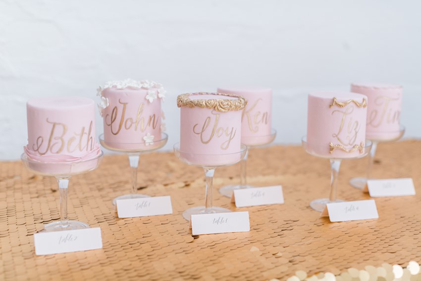 Mini Pink & Gold Individual Wedding Cakes // Photography ~ Alexis June Weddings