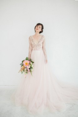 Beautiful Blush Long Sleeve Wedding Dress Orchidee from Carousel