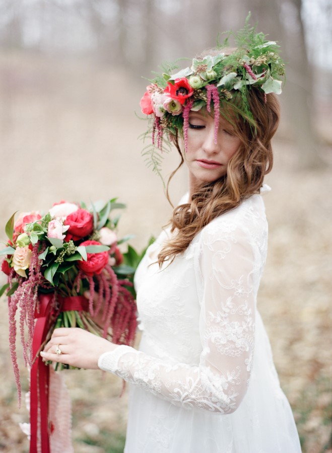 Fresh Flower Bridal Crown in Beautiful Red // Photography ~ Kurtz Orpia Photography