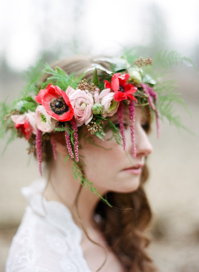 Fresh Flower Bridal Crown in Beautiful Red // Photography ~ Kurtz Orpia Photography