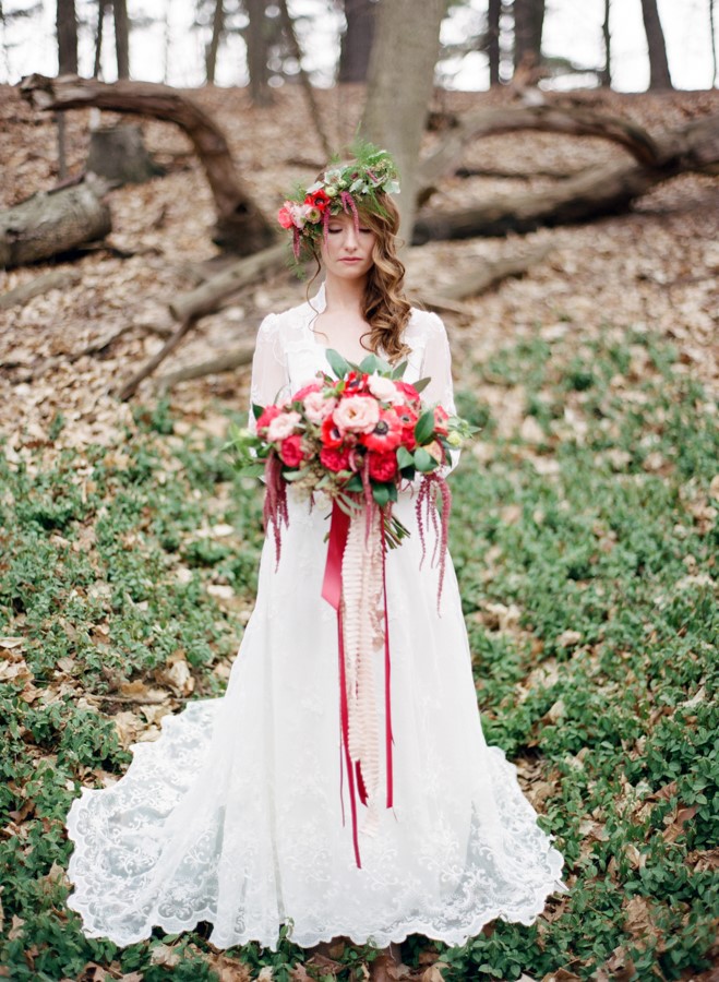 Beautiful Red Bridal Bouquet & Flower Crown // Photography ~ Kurtz Orpia Photography