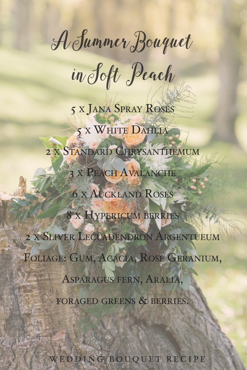 Bouquet Recipe ~ A Summer Bridal Bouquet of Soft Peach Blooms
