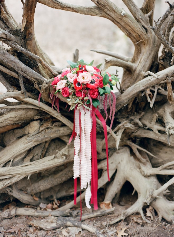 Stunning Red Bridal Bouquet with Cascading Ribbons // Photography ~ Kurtz Orpia Photography