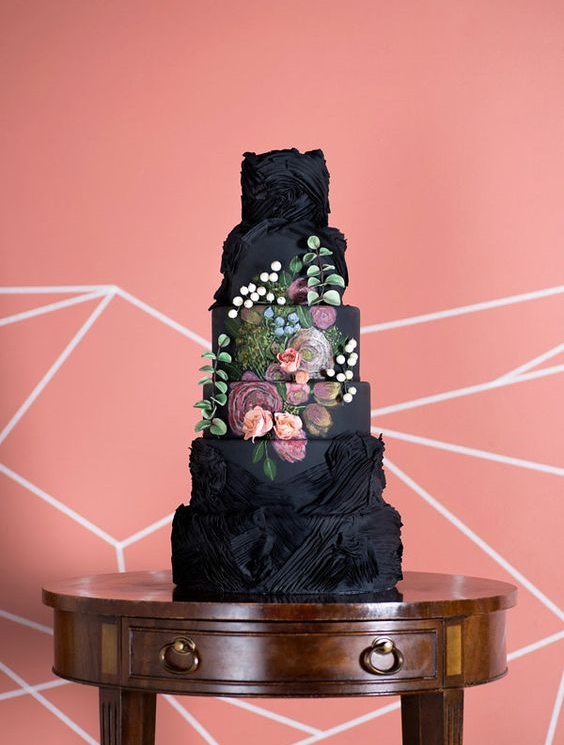Floral Black Wedding Cake