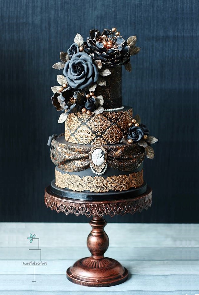 Incredible Victorian Black Wedding Cake
