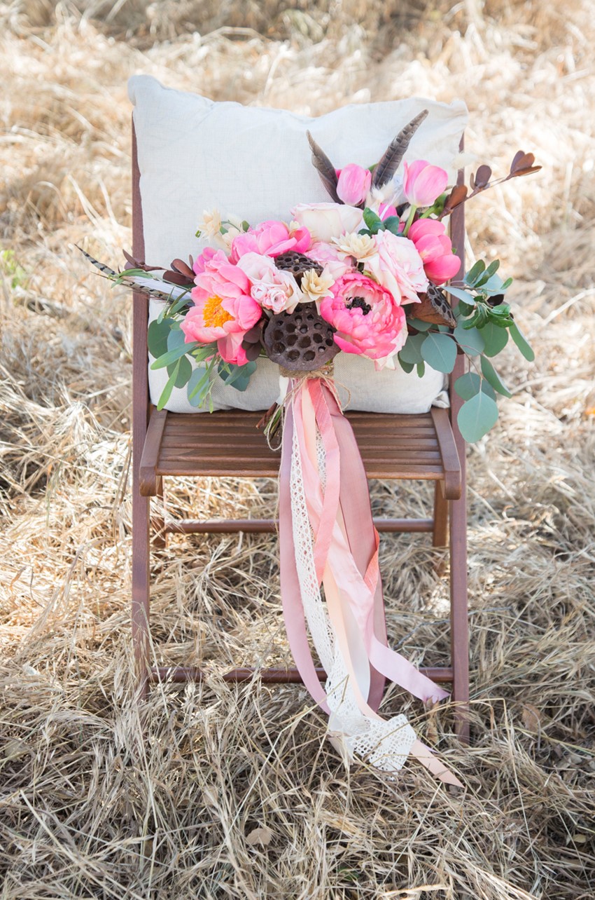 Pink Boho Vintage Bridal Bouquet