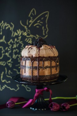 Semi Naked Chocolate Meringue Single Tier Wedding Cake