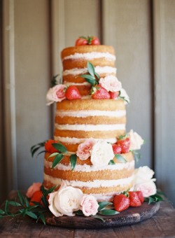 Strawberry Tall Naked Wedding Cake