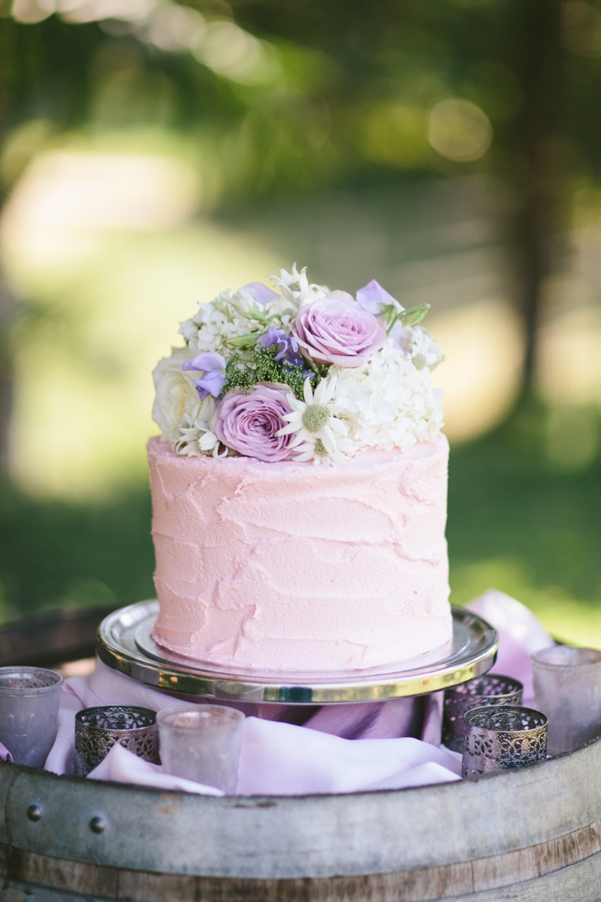 Lavender & Lilac Flower Topped Single Tier Wedding Cake // Photography ~ White Images